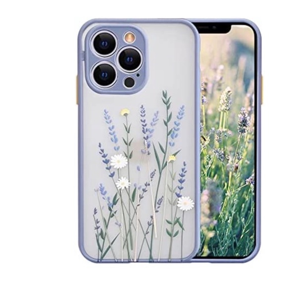 🎉 3/$20 2x 👯‍♀️Host Pick⚡️Purple Trim, ‘Frosted’ Floral Back Case- iPhone 13 Pro - Picture 2 of 11